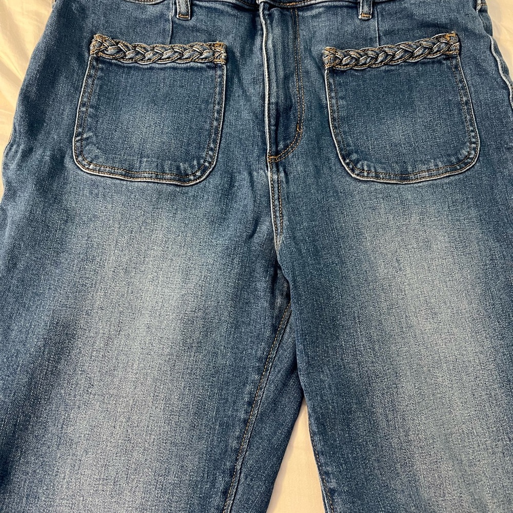 LOFT Blue Relaxed Jeans with Embroidered Accents